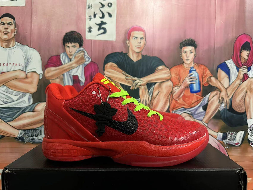 Nike Kobe 6 Red Basketball Sneakers with Volt Laces