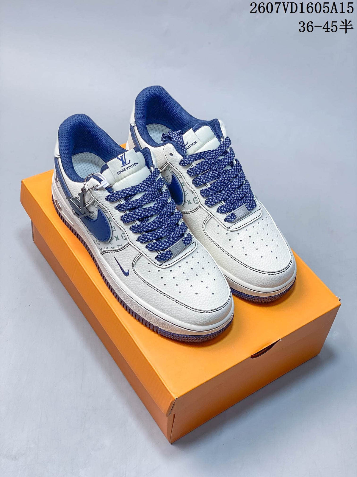Nike Air Force 1 White Blue Custom Sneakers Style 2607VD1605A15