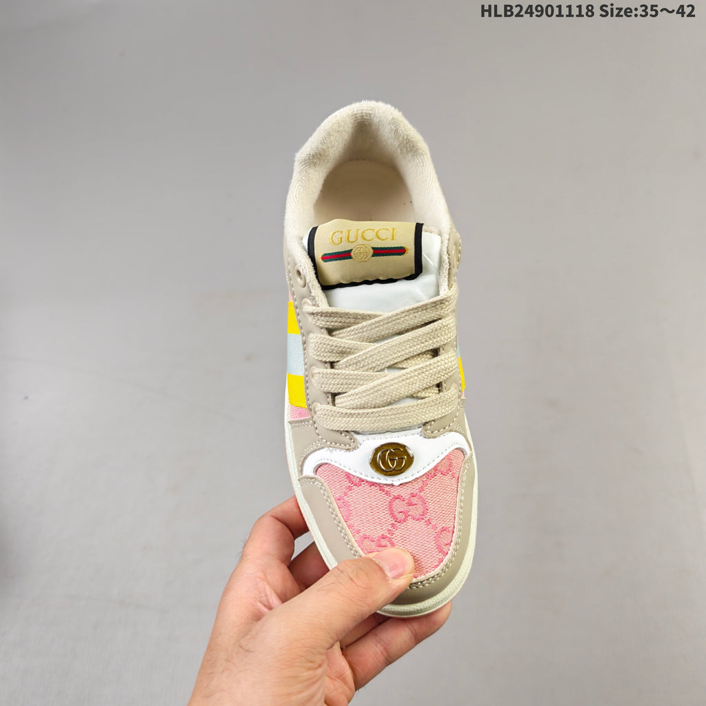 Gucci Screener Low-Top Sneakers in Beige, Pink and Multicolor