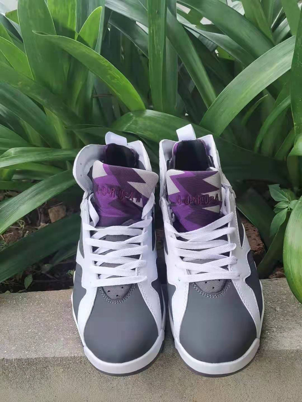 Jordan 7 Retro Sneakers in White, Dark Gray and Purple
