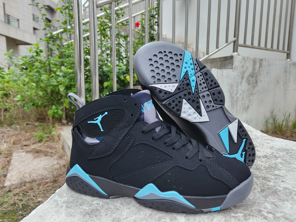 Jordan 7 High-Top Sneakers in Blue, Black and Red