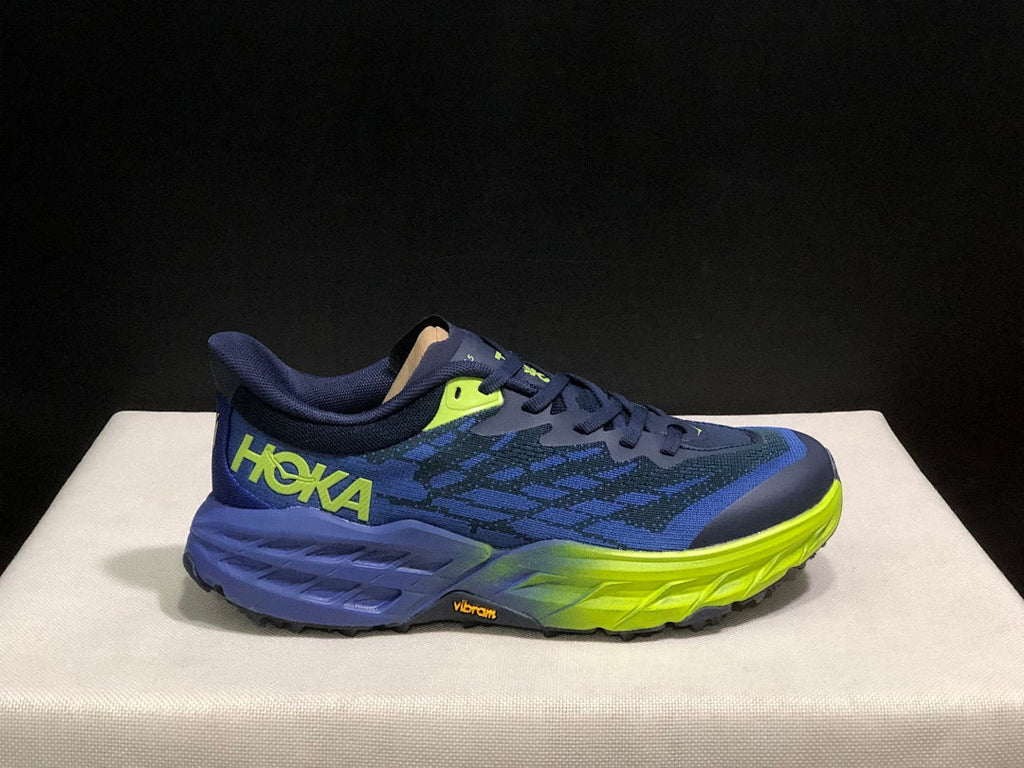 HOKA Speedgoat 5 Trail Running Shoes, Navy and Lime