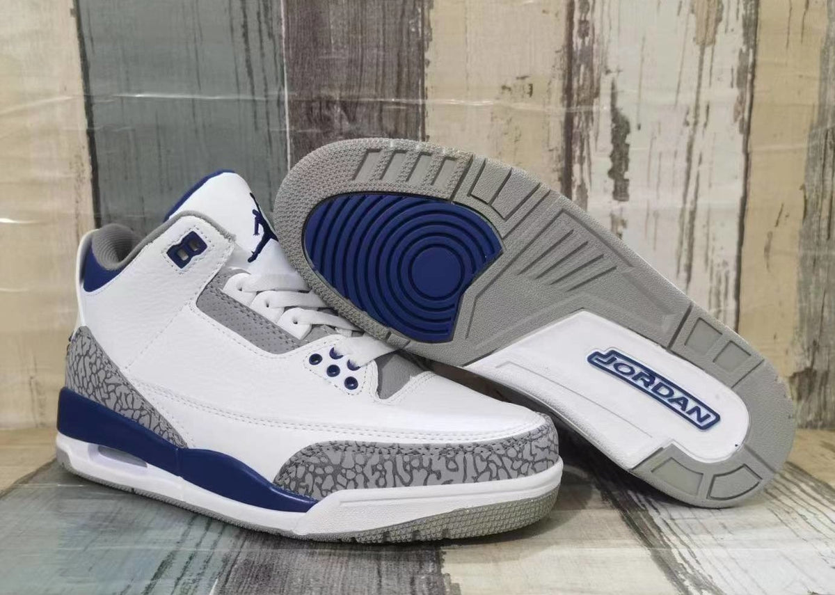 Jordan 3 White and Deep Blue Men's Sneakers