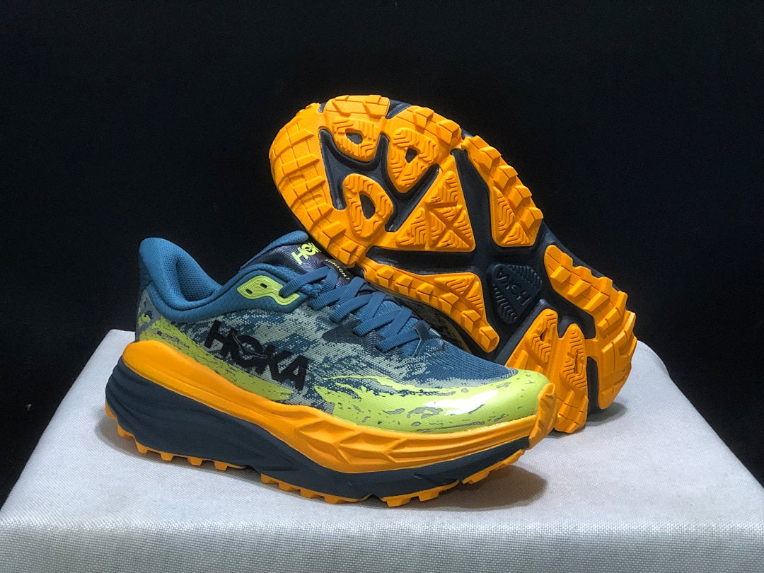 HOKA Stinson 7 Trail Running Shoes Blue Yellow Orange