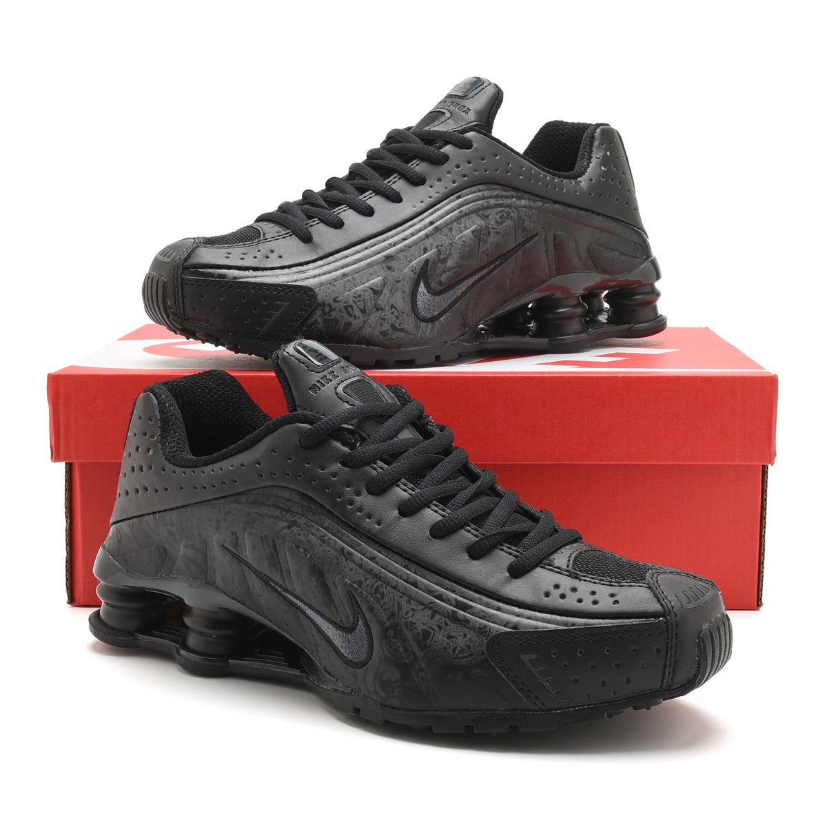 Nike Shox R4 Black Embossed Sneakers