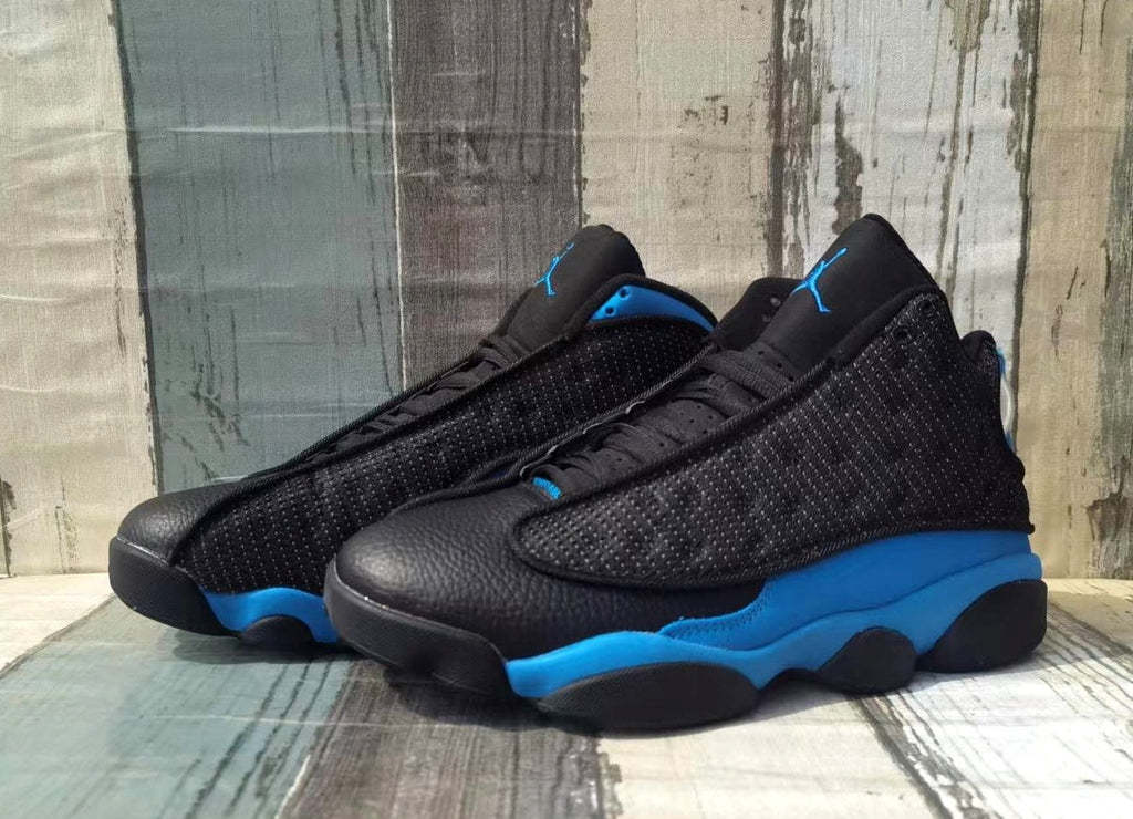 Jordan 13 Black Moon Black and Blue Sneakers