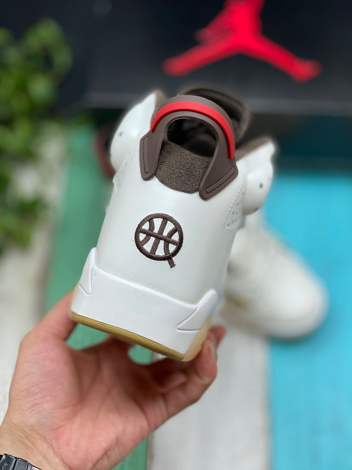 Air Jordan 6 Quai 54 Sneakers in Sail and Brown