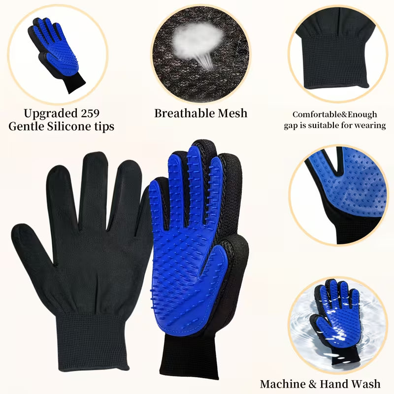 Pet Grooming Gloves 2-Pack – Deshedding & Massage Mitt for Dogs & Cats