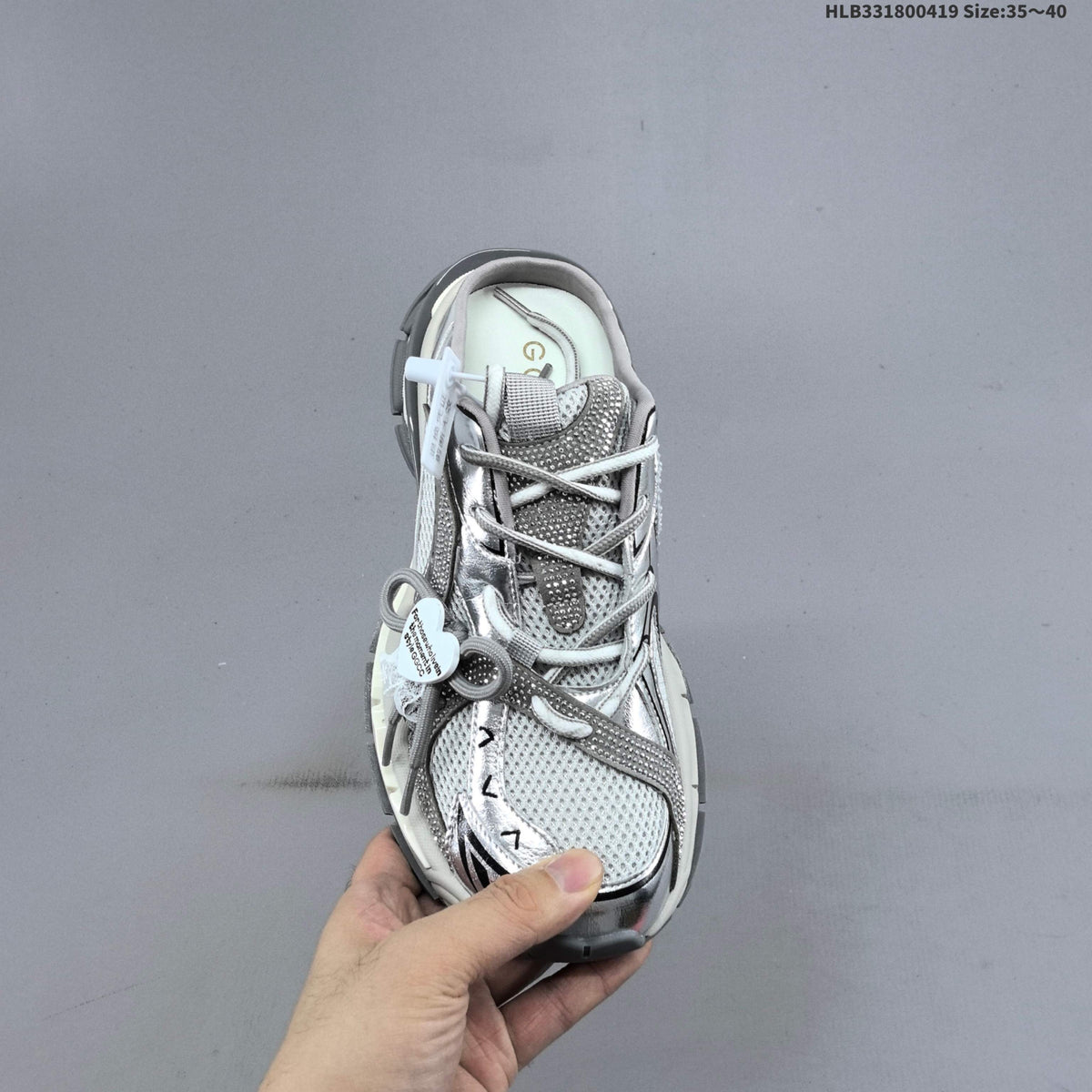 GCDS Silver Lace-Detail Backless Sneakers