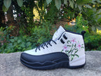 Jordan 12 White and Black Floral High-Top Sneakers