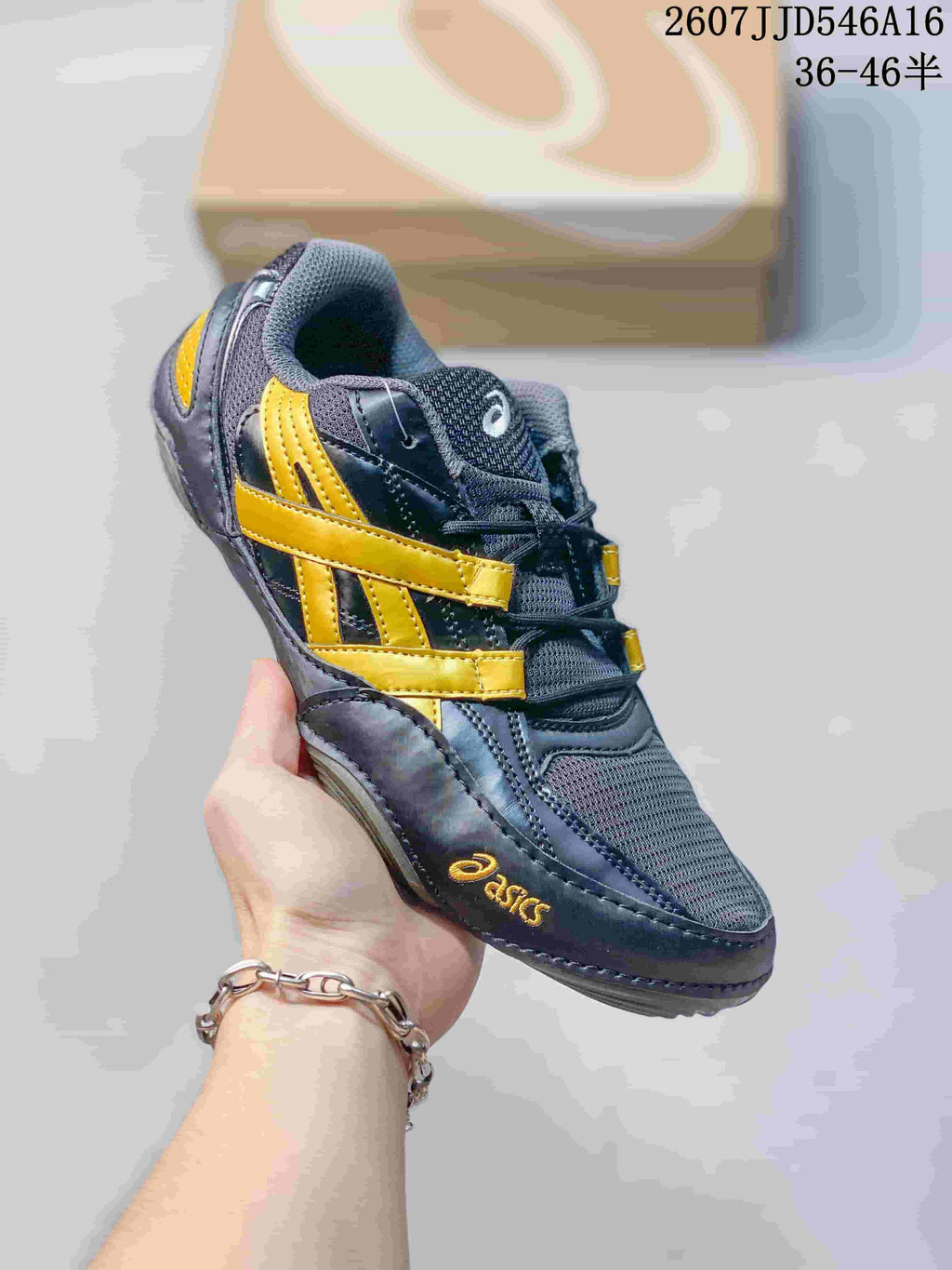 ASICS Hypersync Navy Yellow Retro Sneakers 07JJD546A16_003