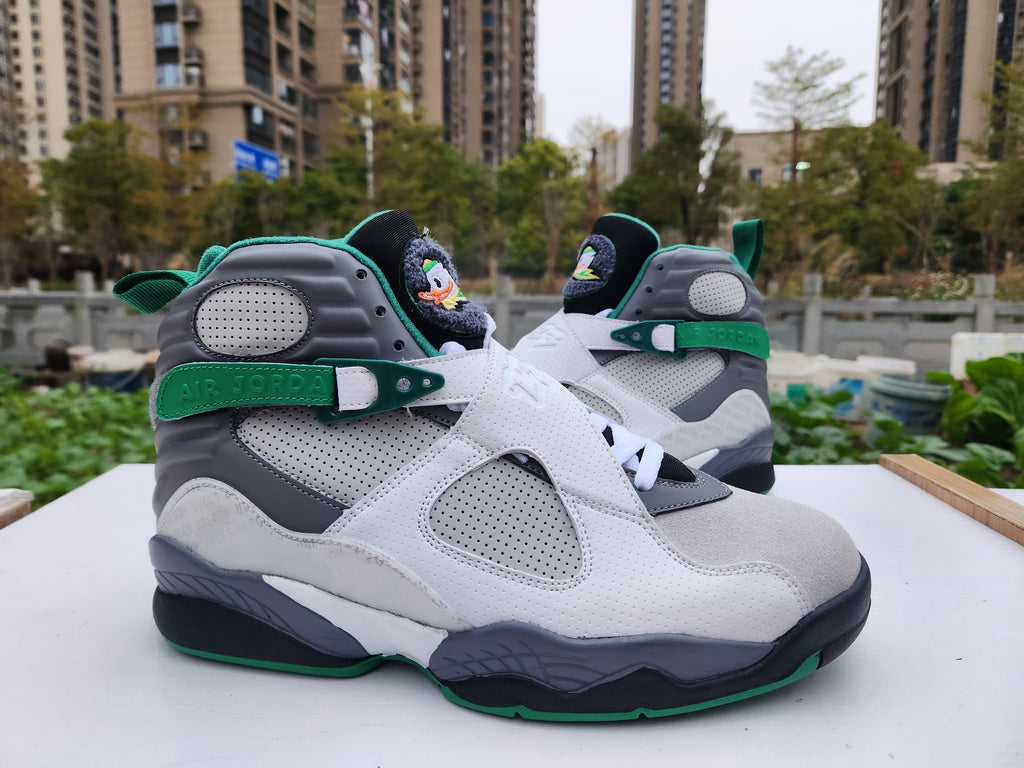 Jordan 8 High-Top Sneakers in Green, White and Grey