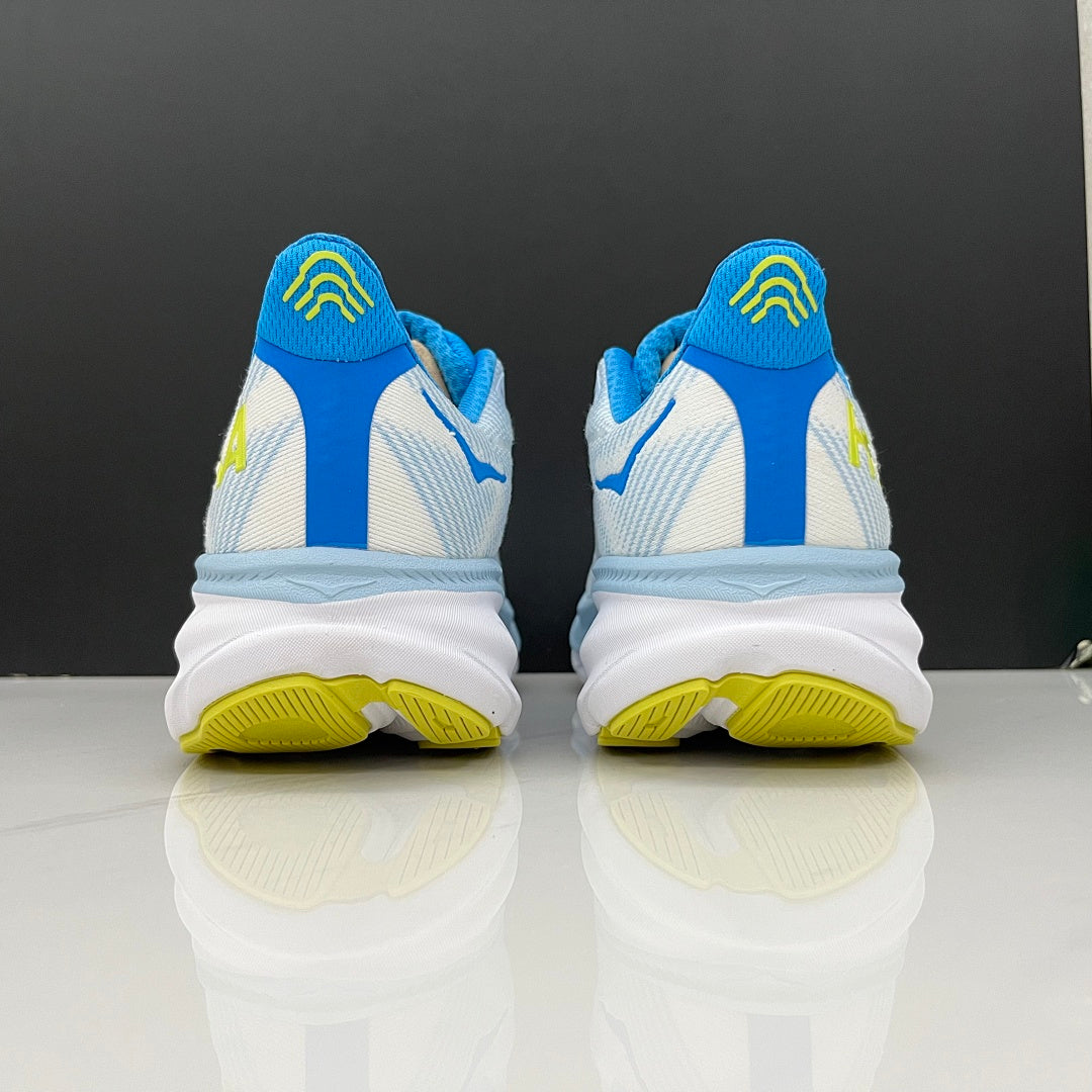 HOKA Clifton 9 Running Shoes, Pale Blue and Lime