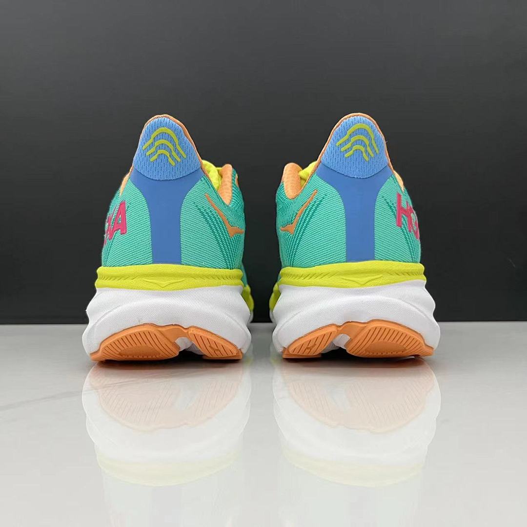 HOKA Clifton 9 Running Shoes in Teal and Orange