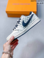 Jordan 1 Low White Navy Monogram Sneakers