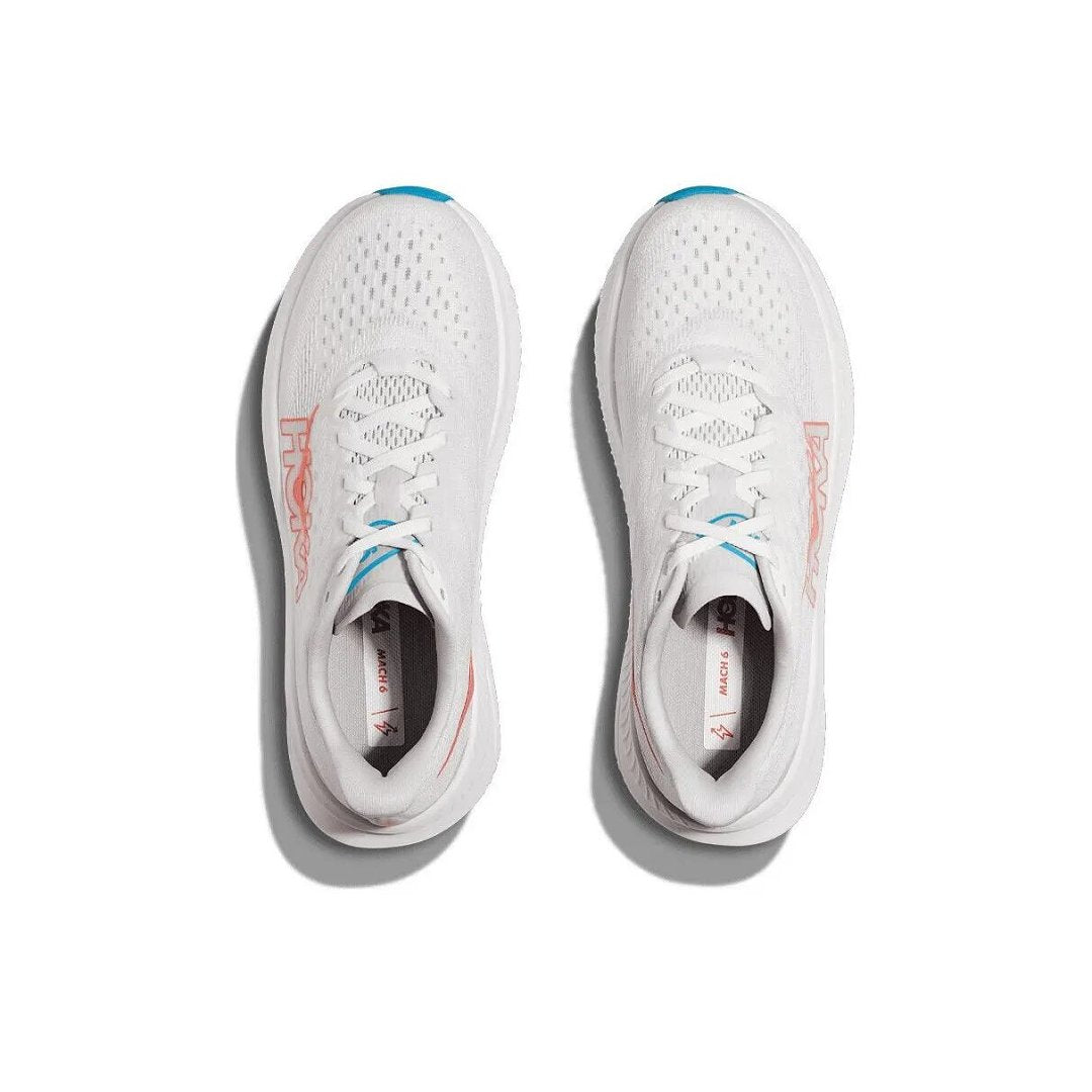 HOKA Mach 6 Running Shoes, White with Coral and Blue