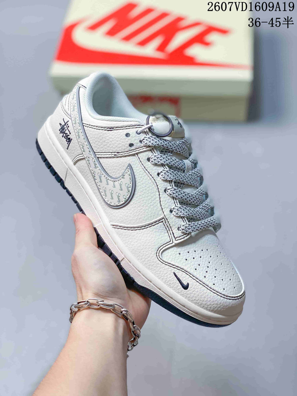 Nike Dunk Low Retro Custom Sneakers White and Navy