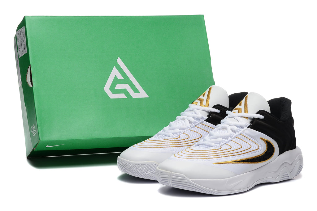 Nike Zoom Freak 5 Basketball Shoes White Black Gold