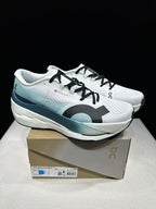 On Cloudboom Max Running Shoes in White and Lake Blue