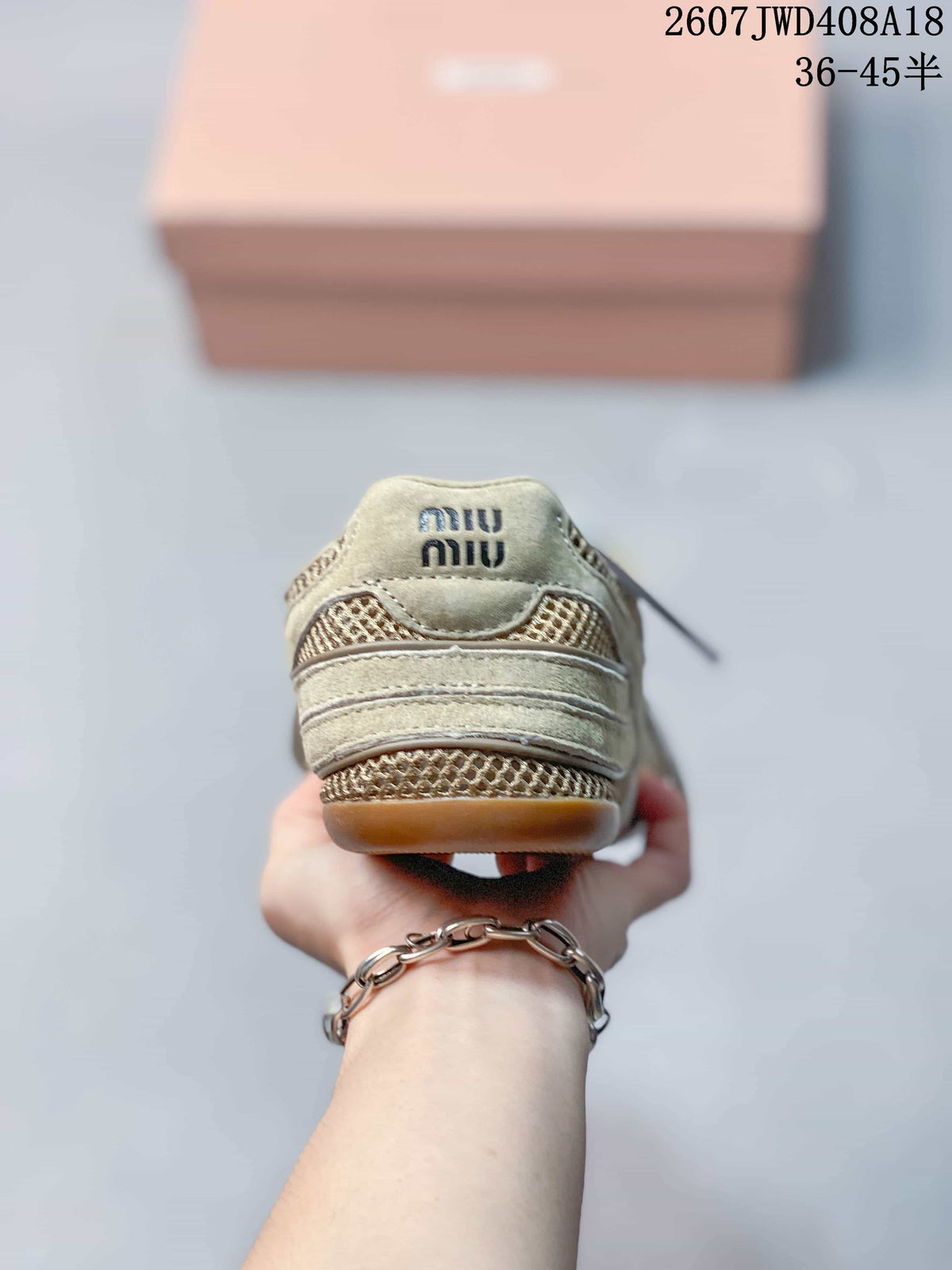 Miu Miu Gymnasium Low-Top Sneakers Beige Sage 2607JWD408A18