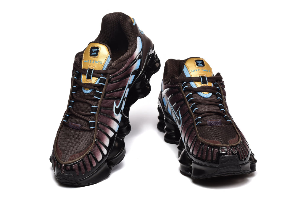 Nike Shox TL Sneakers in Dark Brown, Blue and Gold
