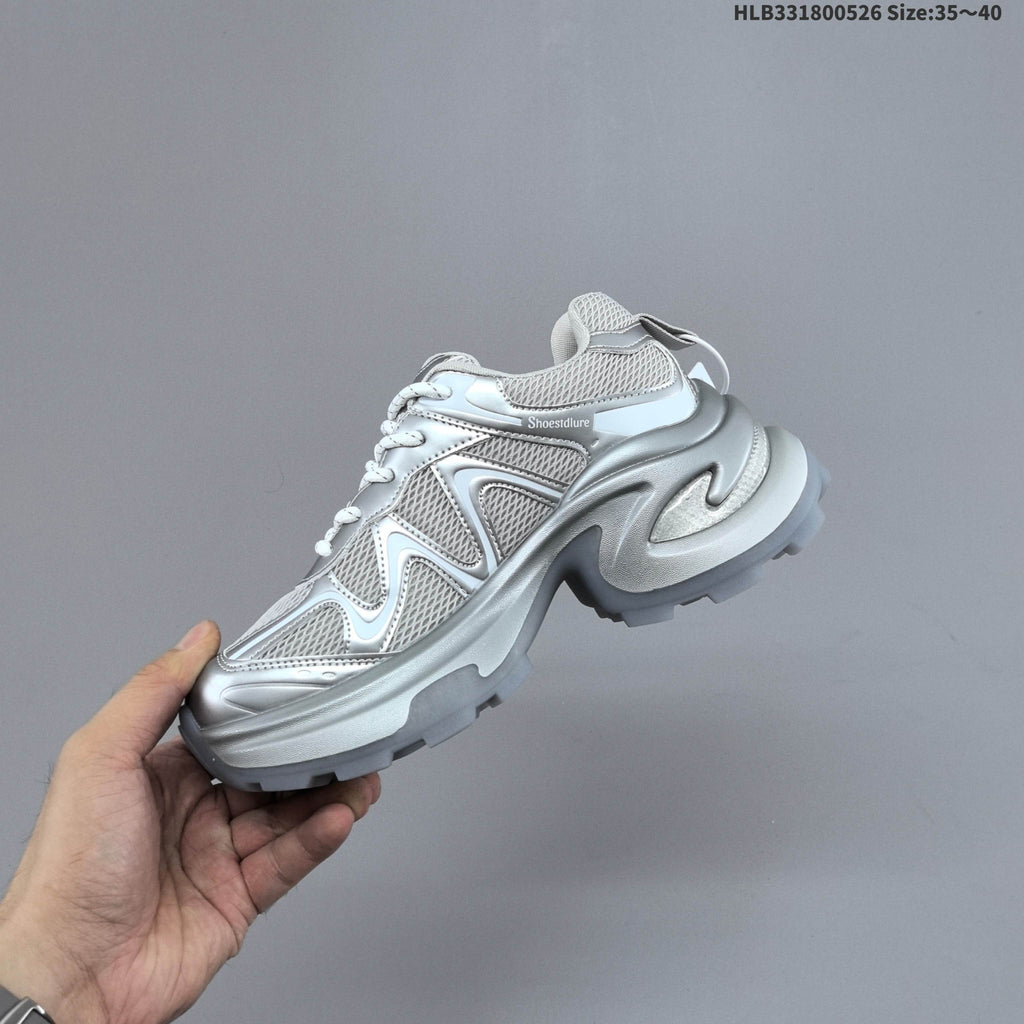 GG-CC Chunky Low-Top Sneakers in Silver and White