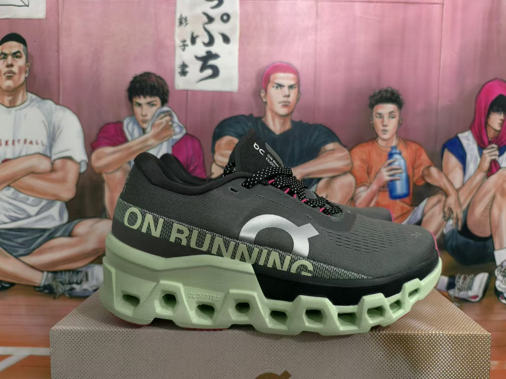 On Running Cloudmonster Sneakers in Black and Lime Green