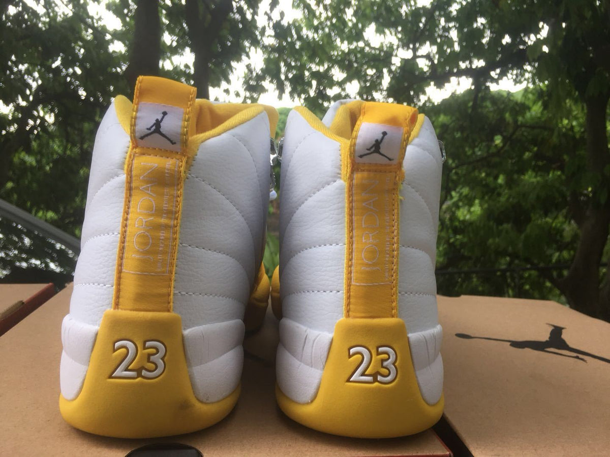 Jordan 12 High-Top Sneakers in White and Yellow