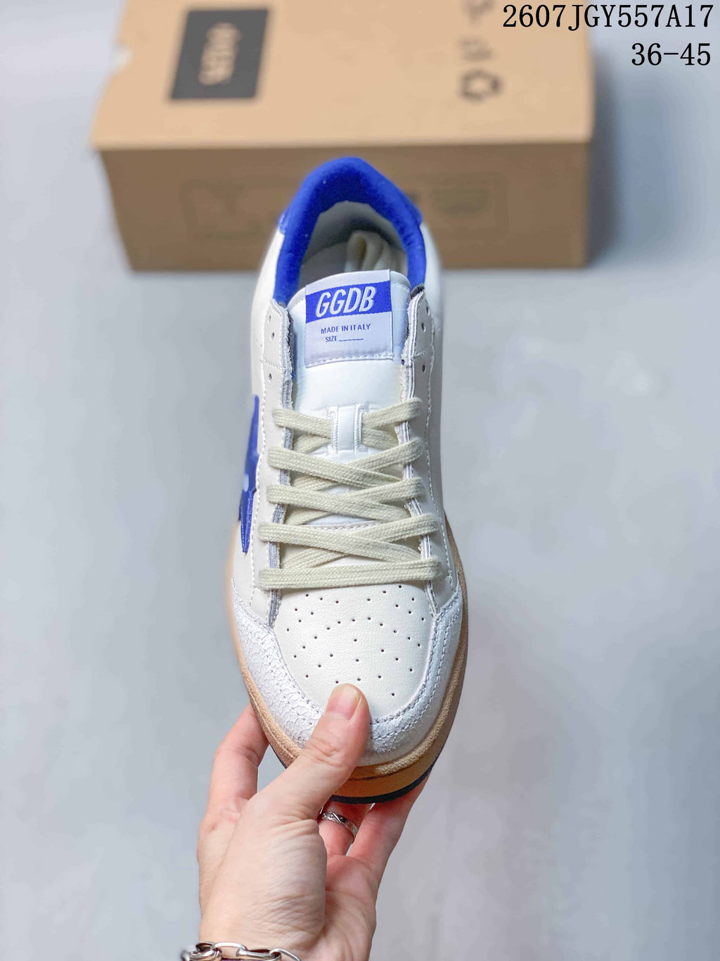 Golden Goose Ball Star White and Blue Low-Top Sneakers 2607JGY557A17
