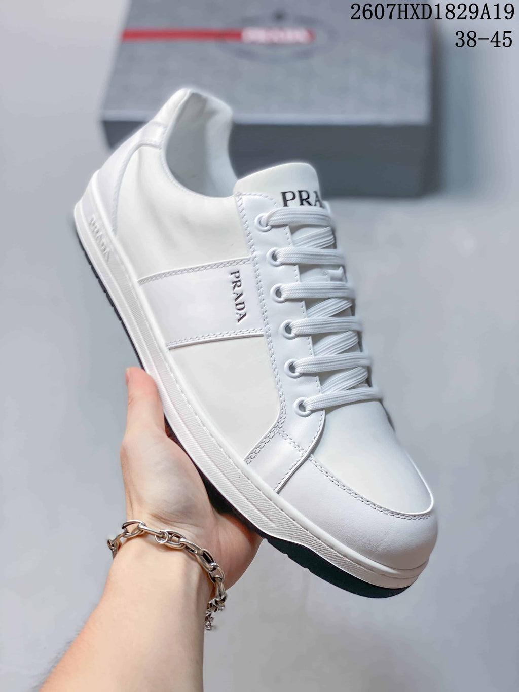 Prada Downtown Low-Top Sneakers Navy and White 2607HXD1829A19