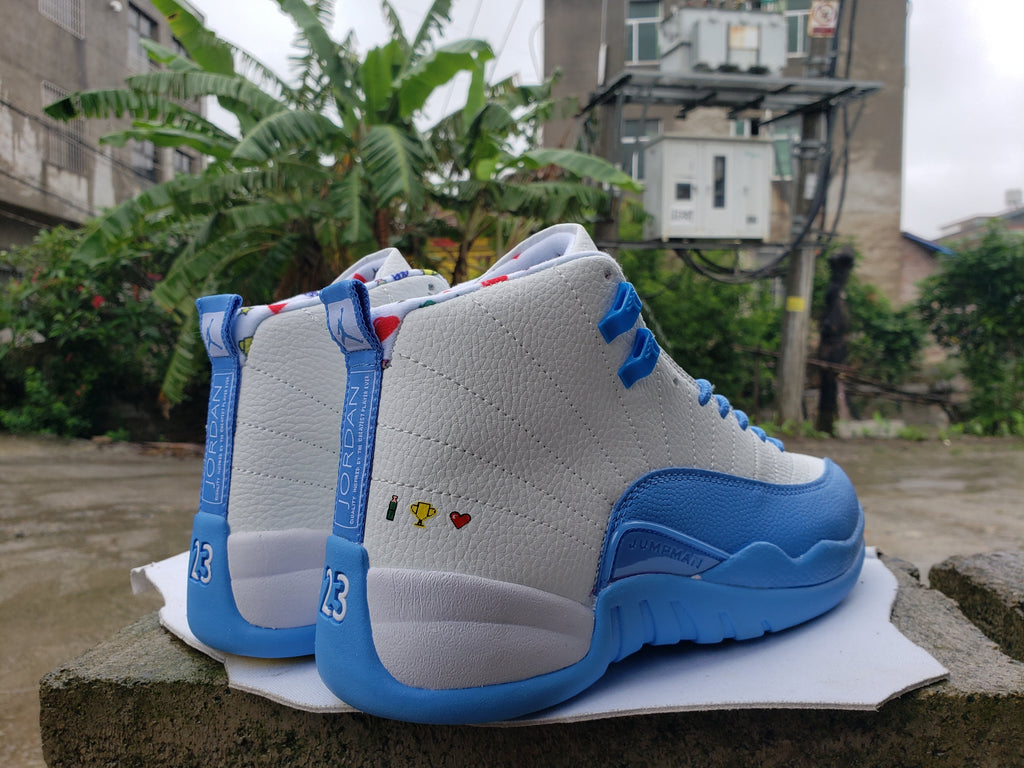 Jordan Air Jordan 12 White and Blue High-Top Sneakers