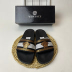 Versace Medusa Slide Sandals with Greek Key Detail