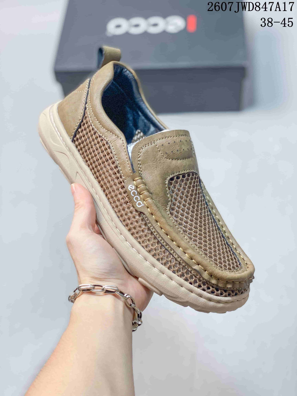 ECCO Slip-On Mesh Sneakers Olive Tan 2607 JWD847A17
