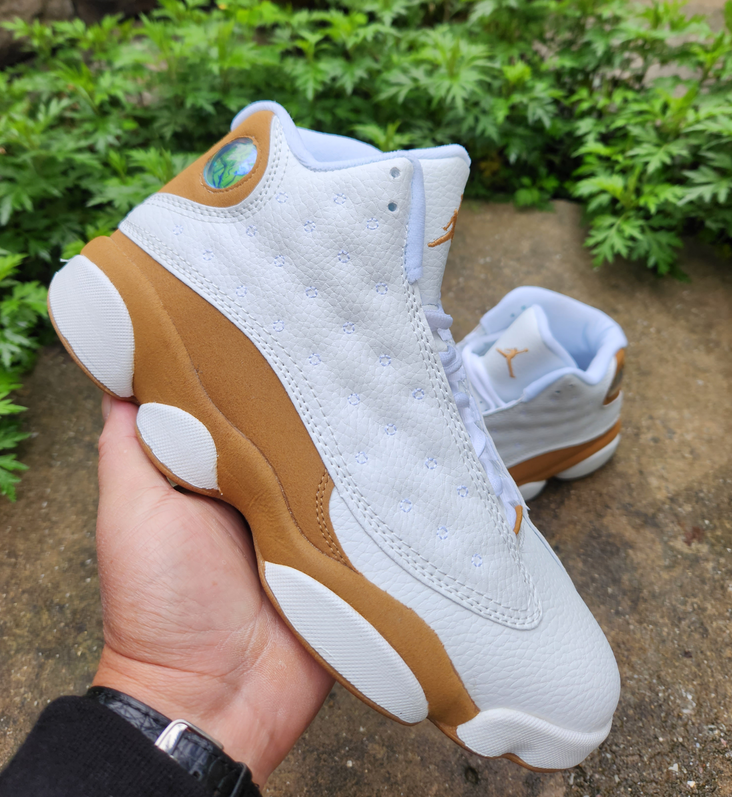 Jordan 13 Retro White and Wheat High-Top Sneakers