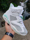 Jordan 6 High-Top Sneakers in White, Grey and Mint