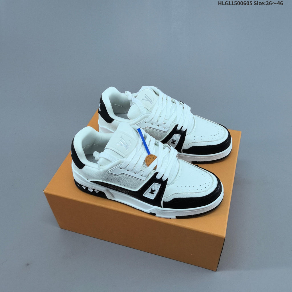 Louis Vuitton Low-Top Sneakers in White with Floral or Black Trim