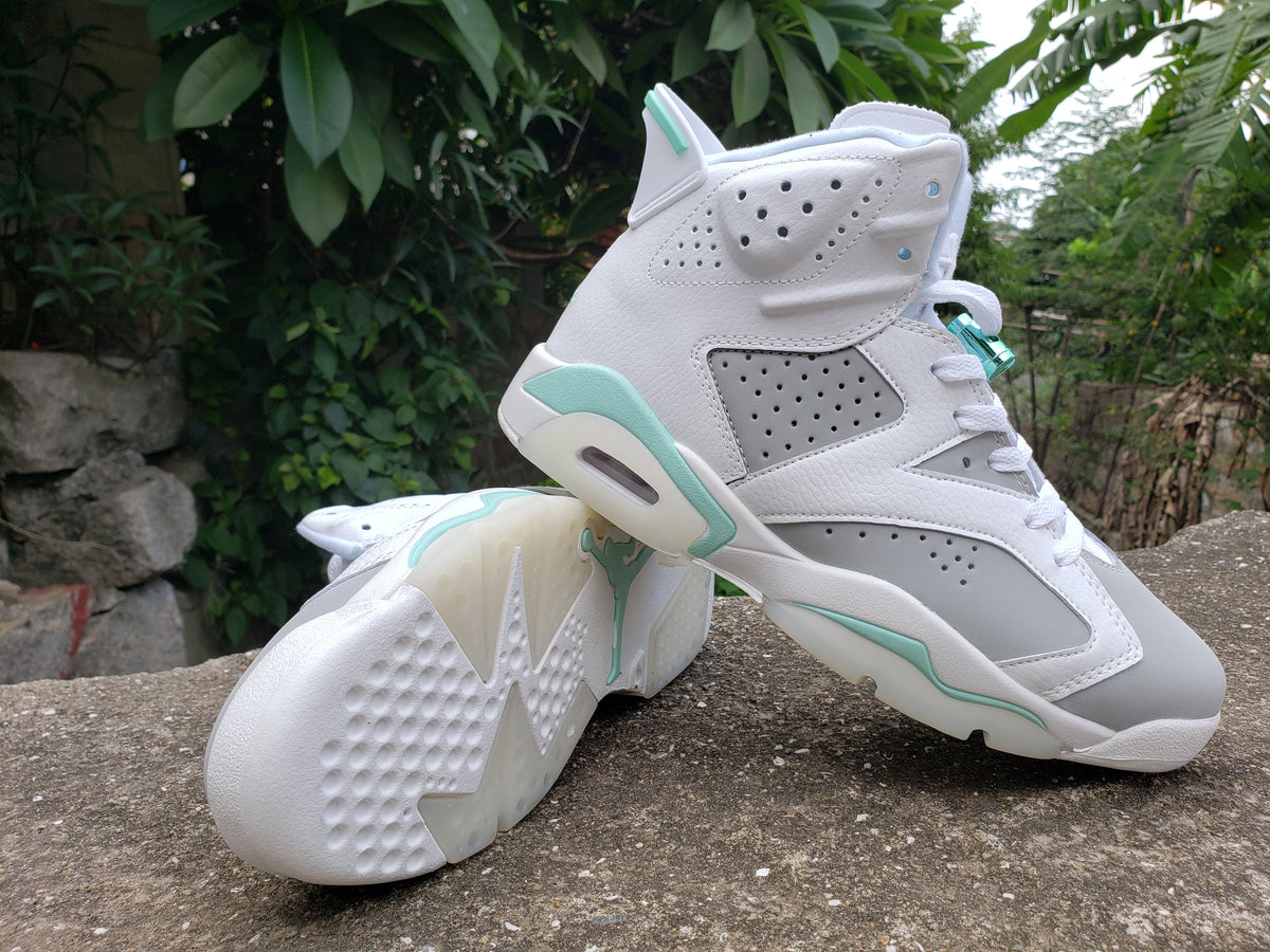Jordan 6 High-Top Sneakers in White, Grey and Mint