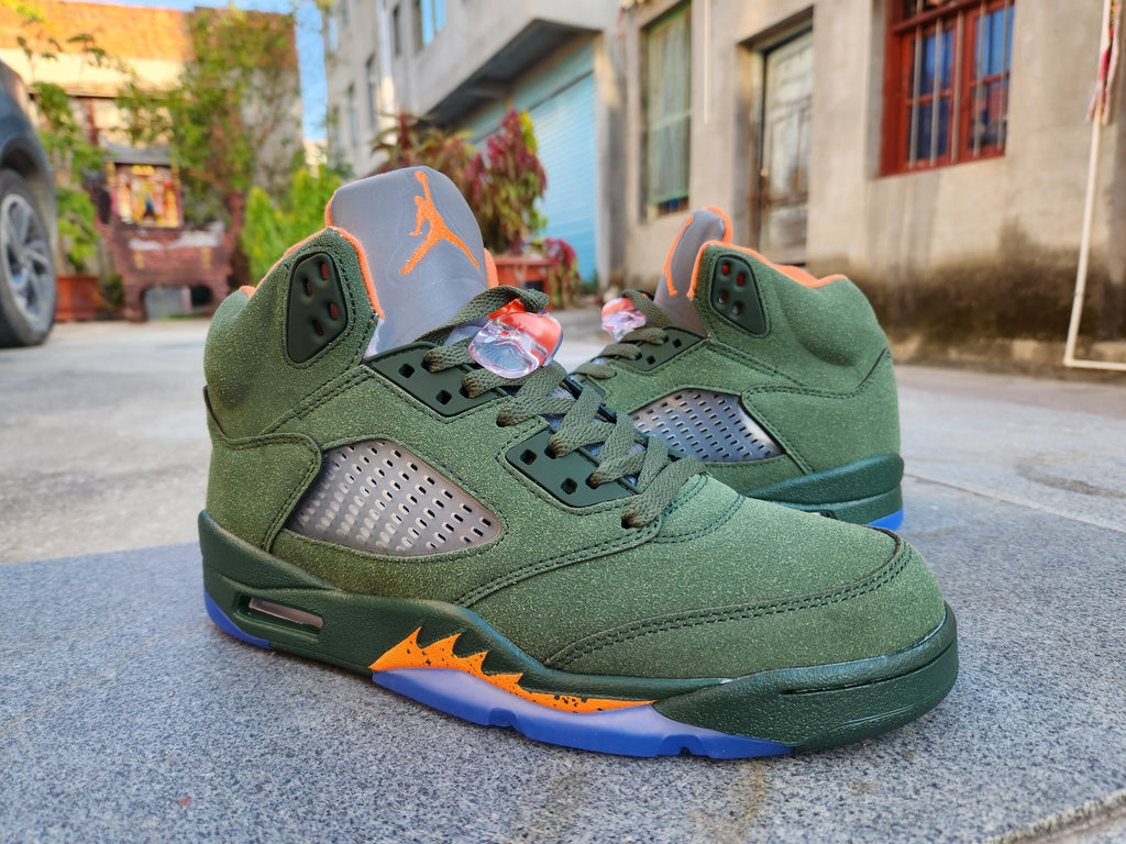 Air Jordan 5 High-Top Sneakers Green and Orange