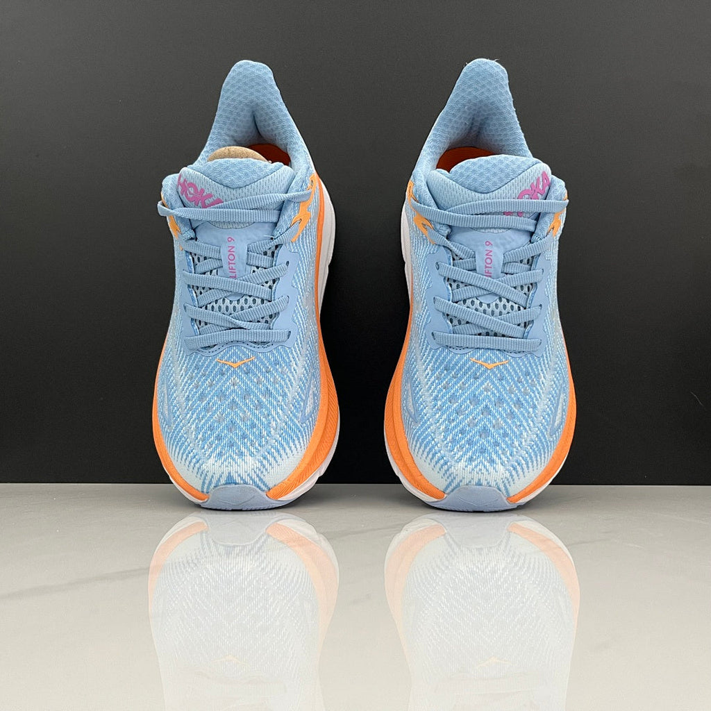 HOKA Clifton 9 Blue and Orange Running Shoes
