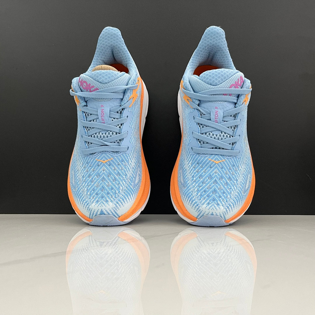 HOKA Clifton 9 Blue and Orange Running Shoes