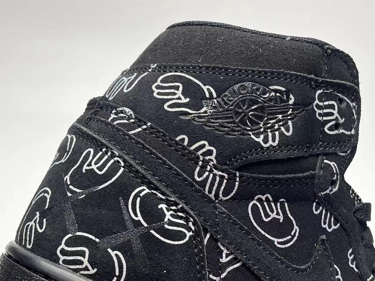 Jordan 1 High Black Patterned Sneakers with Mint Sole