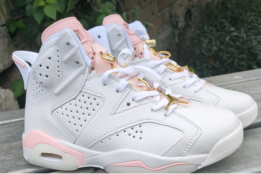 Jordan 6 High-Top Sneakers in White and Pink