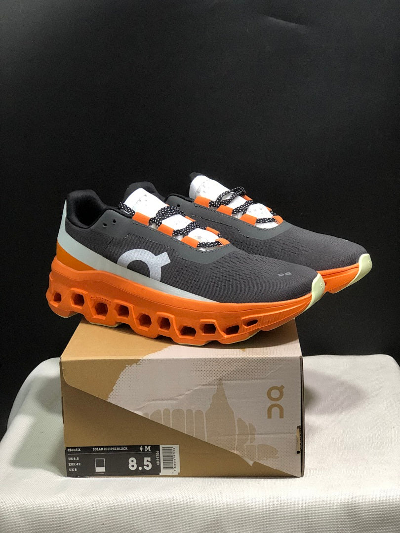 On Cloudmonster Running Shoes Black Orange