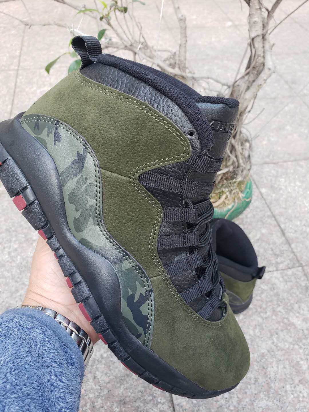 Air Jordan 10 High-Top Sneakers in Olive Camo
