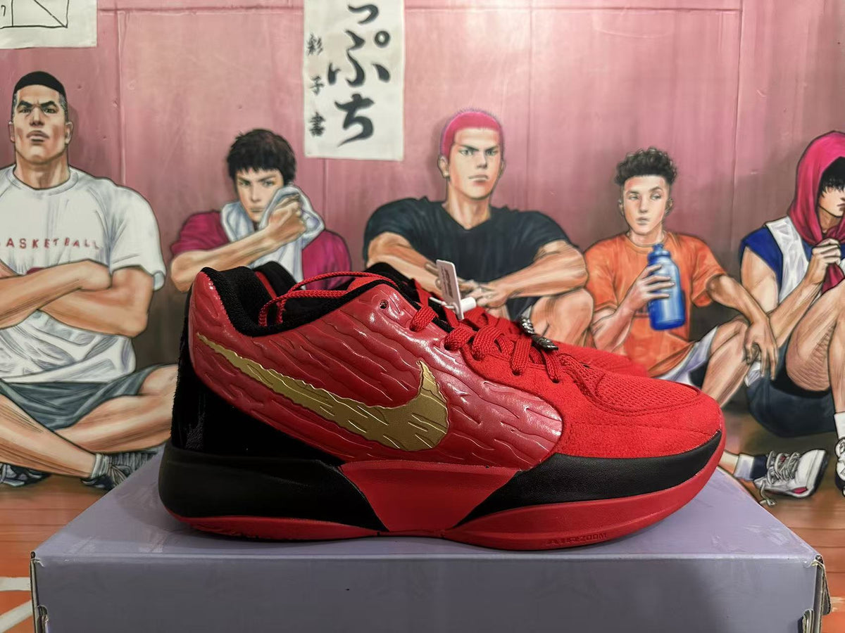 Nike Basketball Shoes Red and Black with Gold Swoosh