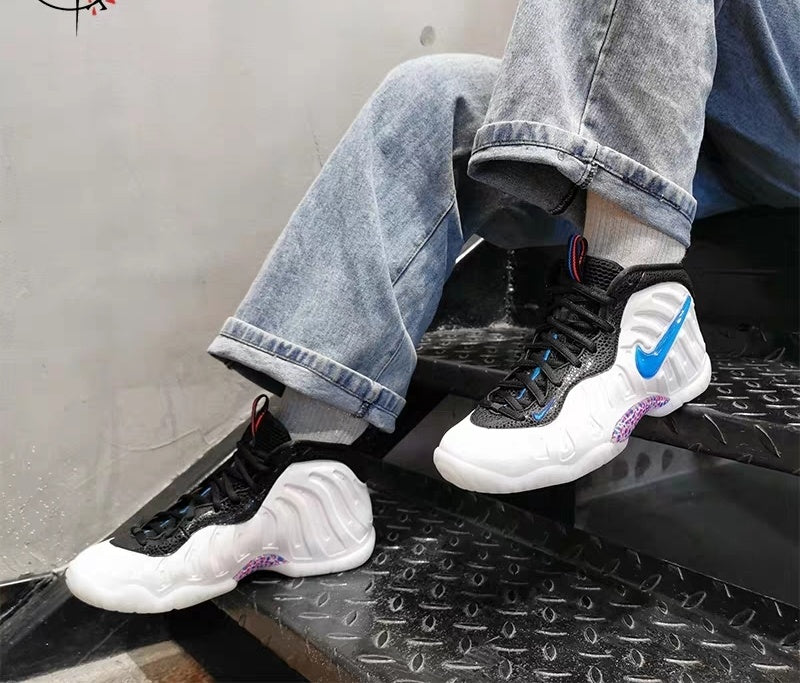 Nike Air Foamposite One White and Blue Basketball Shoes