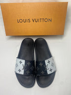 Louis Vuitton Monogram Slide Sandals with Black Footbed