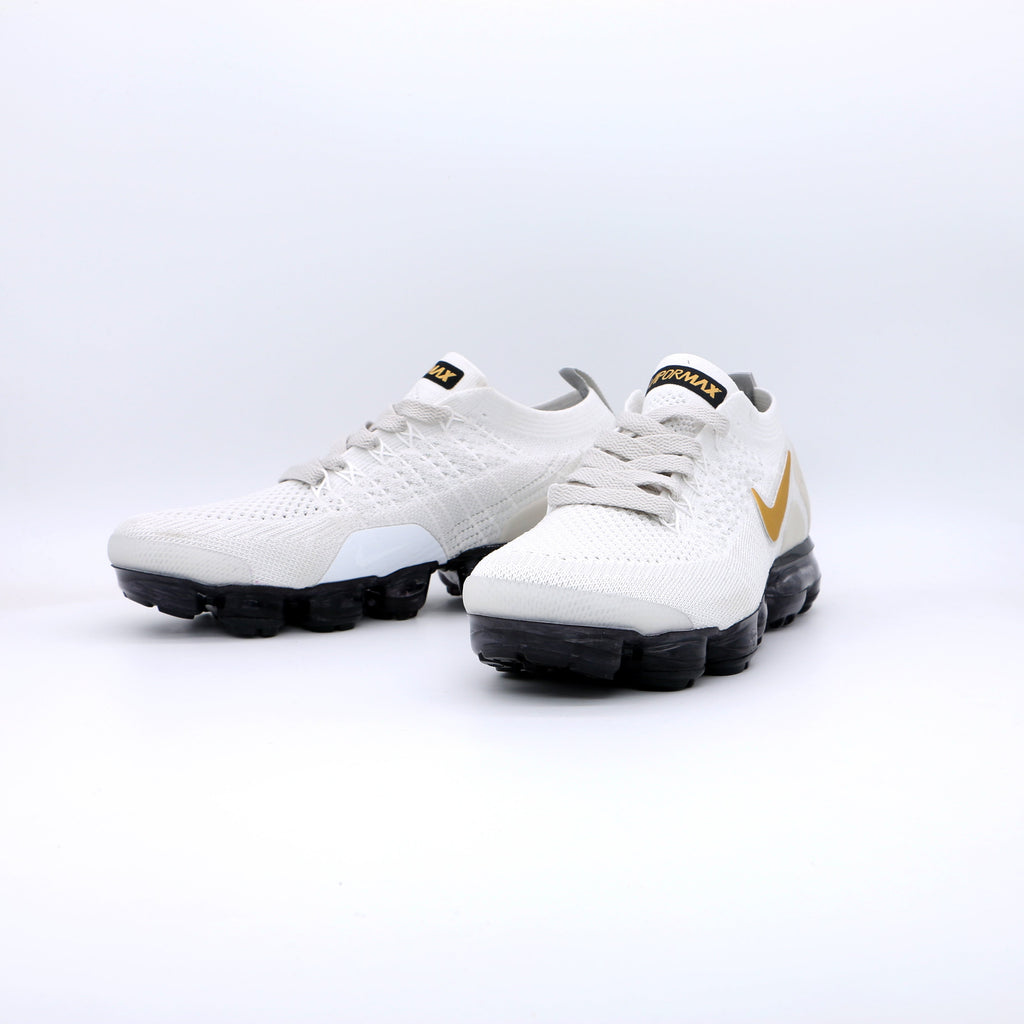 Nike Air VaporMax Flyknit White Gold Black Sneakers 942842-010