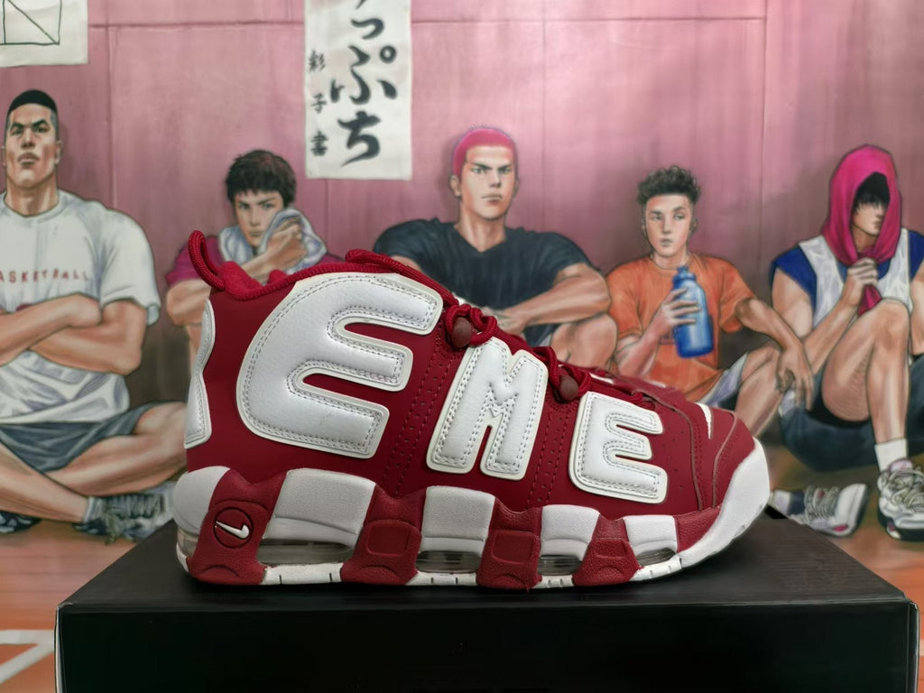 Nike Air More Uptempo Red and White Basketball Sneakers