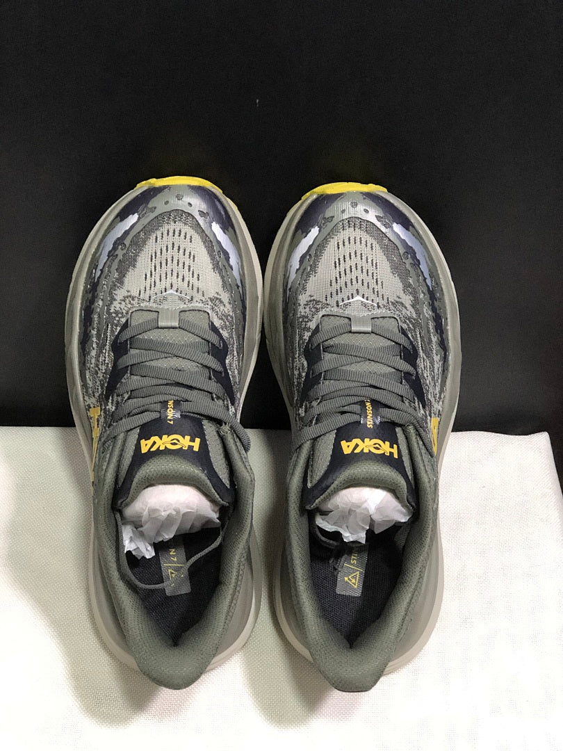 HOKA Stinson 7 Trail Running Shoes, Gray and Yellow